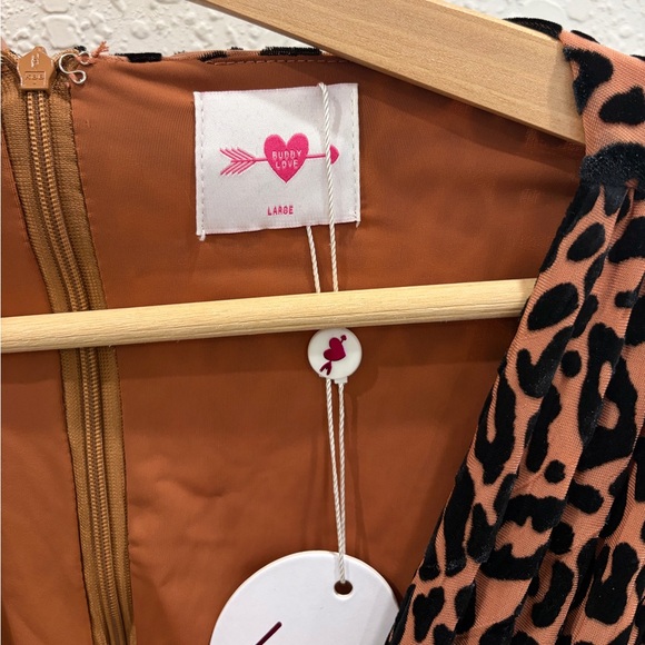 NWT Buddy Love Amber Leopard Print Balloon Sleeve Mini Dress Large - Picture 4 of 5